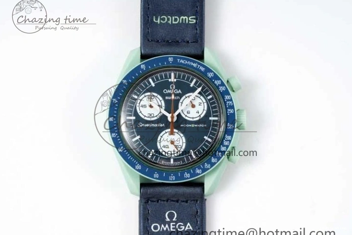 0305 SoftTouch Speedmaster Misson On Earth 1:1 Best Edition Blue Dial On Nylon Strap Quartz 7859